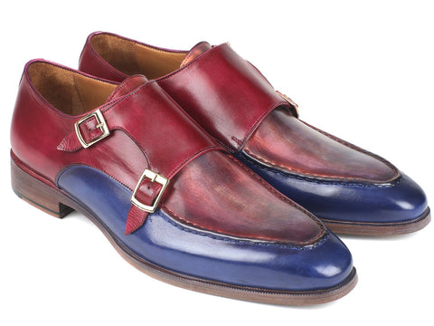 Paul Parkman Blue & Bordeaux Double Monkstraps (ID#SW533YR)