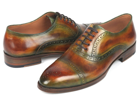 Paul Parkman Men's Cap Toe Oxfords Green & Brown (ID#266GB79)