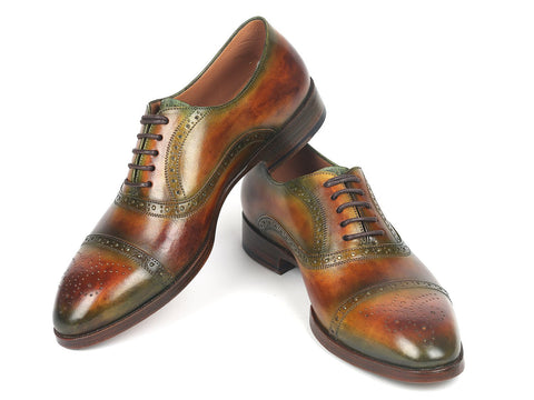 Paul Parkman Men's Cap Toe Oxfords Green & Brown (ID#266GB79)