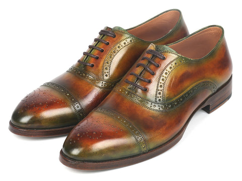 Paul Parkman Men's Cap Toe Oxfords Green & Brown (ID#266GB79)