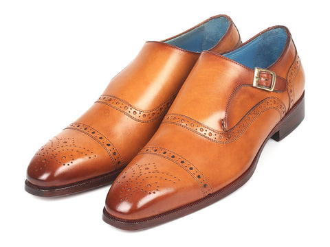 Paul Parkman Men's Cap Toe Monkstrap Shoes Cognac (ID#65CGN97)