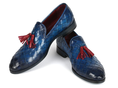 Paul Parkman Men's Big Braided Tassel Loafers Blue (ID#6623-BLU)