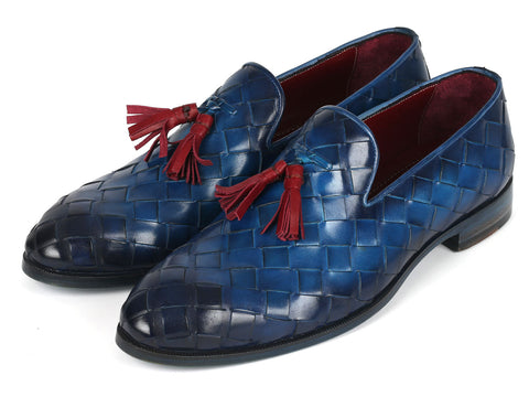 Paul Parkman Men's Big Braided Tassel Loafers Blue (ID#6623-BLU)