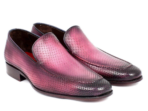 Paul Parkman Perforated Leather Loafers Purple (ID#874-PURP)