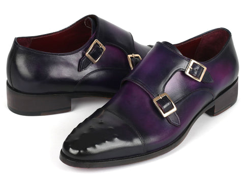 Paul Parkman Men's Studded Cap Toe Monkstraps Purple (ID#047-PRP)