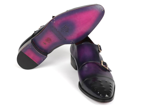 Paul Parkman Men's Studded Cap Toe Monkstraps Purple (ID#047-PRP)