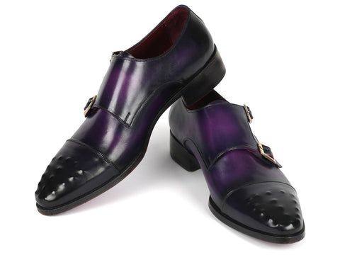 Paul Parkman Men's Studded Cap Toe Monkstraps Purple (ID#047-PRP)