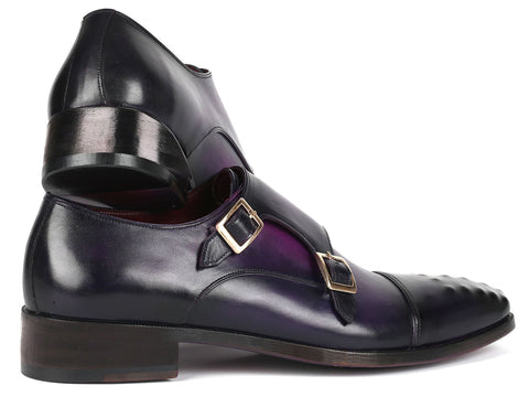 Paul Parkman Men's Studded Cap Toe Monkstraps Purple (ID#047-PRP)