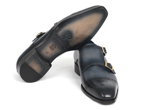 Paul Parkman Captoe Double Monkstraps Navy (ID#045NVY62)