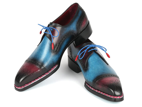 Paul Parkman Norwegian Welted Cap Toe Derby Shoes Blue & Purple (ID#8508-PBL)