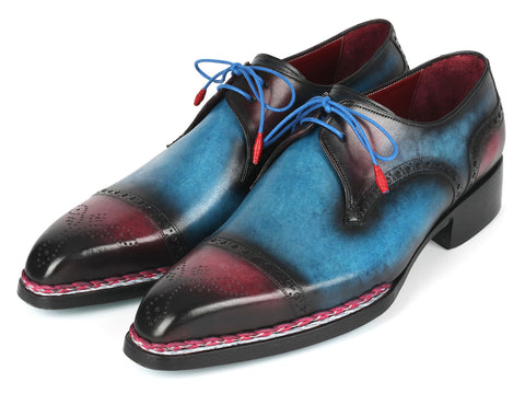 Paul Parkman Norwegian Welted Cap Toe Derby Shoes Blue & Purple (ID#8508-PBL)