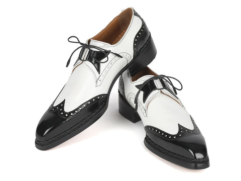 Paul Parkman Norwegian Welted Wingtip Men's Dress Shoes Black & White (ID#8505-BNW)