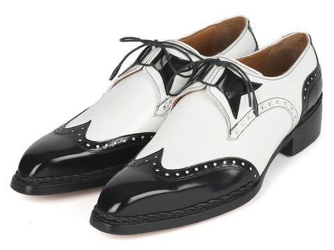 Paul Parkman Norwegian Welted Wingtip Men's Dress Shoes Black & White (ID#8505-BNW)