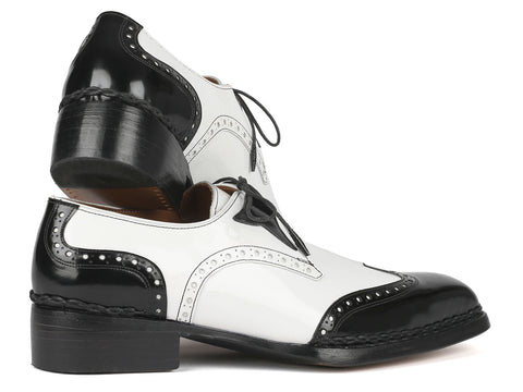 Paul Parkman Norwegian Welted Wingtip Men's Dress Shoes Black & White (ID#8505-BNW)