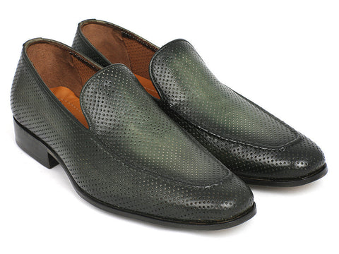 Paul Parkman Perforated Leather Loafers Green (ID#874-GRN)