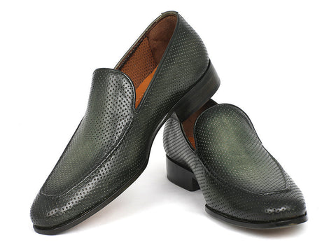 Paul Parkman Perforated Leather Loafers Green (ID#874-GRN)