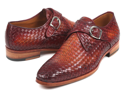 Paul Parkman Reddish Brown Woven Leather Single Monkstraps (ID#011WN57)