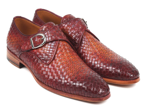 Paul Parkman Reddish Brown Woven Leather Single Monkstraps (ID#011WN57)