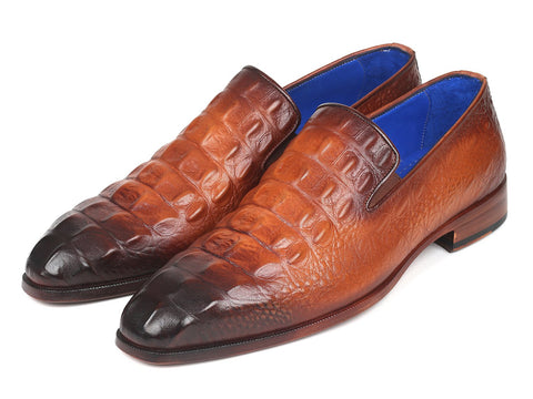 Paul Parkman Brown Crocodile Embossed Calfskin Loafers (ID#5576-BRW)