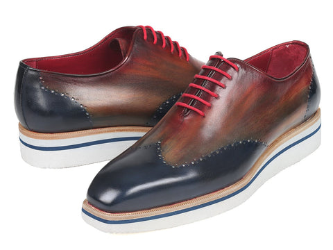 Paul Parkman Men's Smart Casual Wingtip Oxfords Multi-color (ID#187-MIX-NVY)