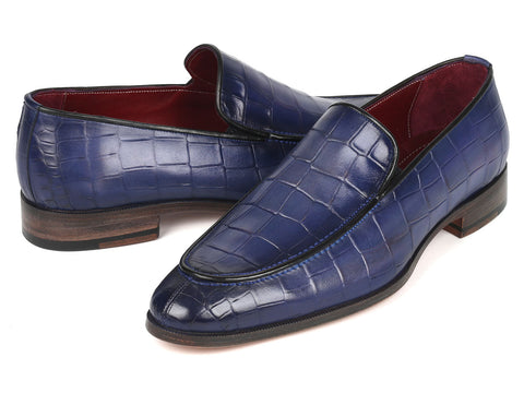 Paul Parkman Croco Textured Leather Loafer Blue (ID#7339-BLU)