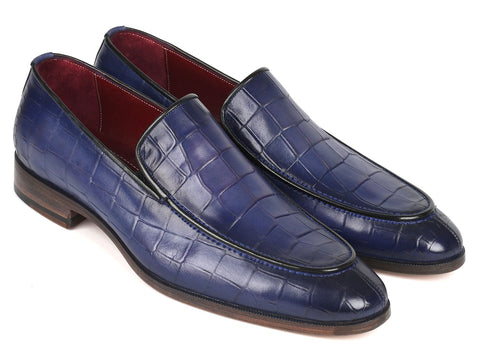 Paul Parkman Croco Textured Leather Loafer Blue (ID#7339-BLU)