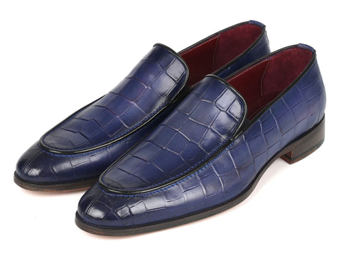 Paul Parkman Croco Textured Leather Loafer Blue (ID#7339-BLU)