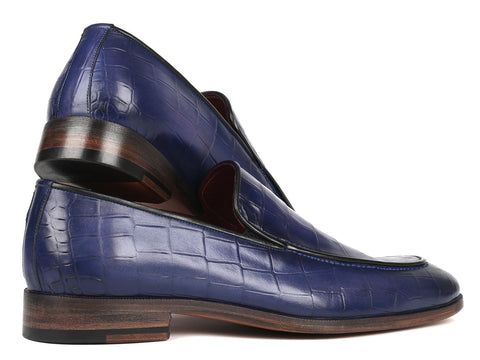 Paul Parkman Croco Textured Leather Loafer Blue (ID#7339-BLU)