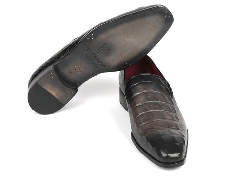 Paul Parkman Gray Crocodile Embossed Calfskin Loafers (ID#5576-GRY)