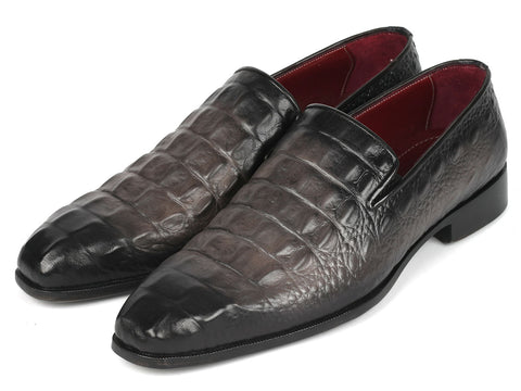 Paul Parkman Gray Crocodile Embossed Calfskin Loafers (ID#5576-GRY)