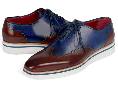 Paul Parkman Men's Smart Casual Wingtip Oxfords Brown & Blue (ID#187-BRW-BLU)