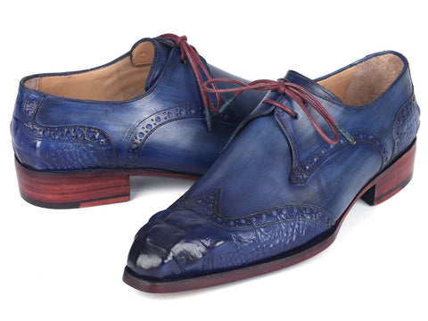 Paul Parkman Goodyear Welted Wingtip Derby Shoes Blue & Navy (ID#584-BLU)