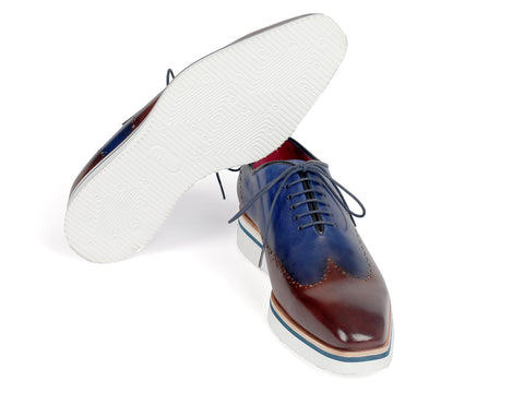 Paul Parkman Men's Smart Casual Wingtip Oxfords Brown & Blue (ID#187-BRW-BLU)