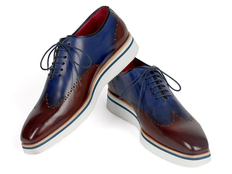 Paul Parkman Men's Smart Casual Wingtip Oxfords Brown & Blue (ID#187-BRW-BLU)