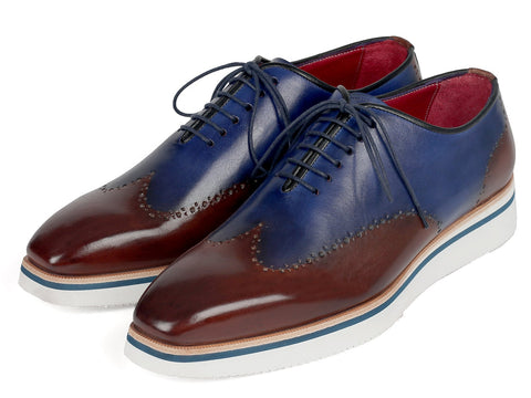 Paul Parkman Men's Smart Casual Wingtip Oxfords Brown & Blue (ID#187-BRW-BLU)