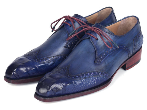 Paul Parkman Goodyear Welted Wingtip Derby Shoes Blue & Navy (ID#584-BLU)