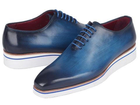 Paul Parkman Men's Smart Casual Wholecut Oxfords Blue (ID#191-BLU)