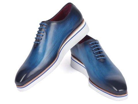 Paul Parkman Men's Smart Casual Wholecut Oxfords Blue (ID#191-BLU)