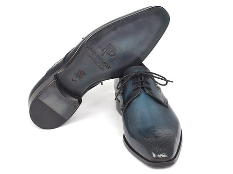 Paul Parkman Men's Navy & Blue Medallion Toe Derby Shoes (ID#6584-NAVY)