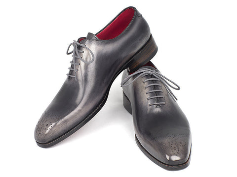 Paul Parkman Men's Gray & Black Wholecut Oxfords (ID#KR254GRY)