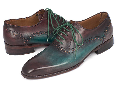 Paul Parkman Men's Green & Bordeaux Plain Toe Oxfords (ID#GH88BB)