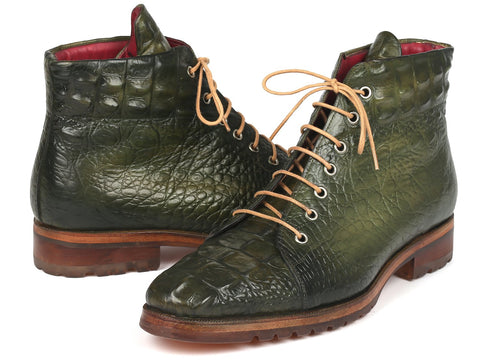 Paul Parkman Men's Green Croco Embossed Leather Boots (12811-GRN)