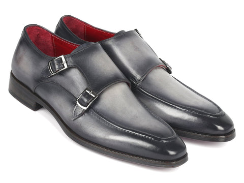 Paul Parkman Men's Gray Leather Double Monkstrap Shoes (ID#SW534GY)