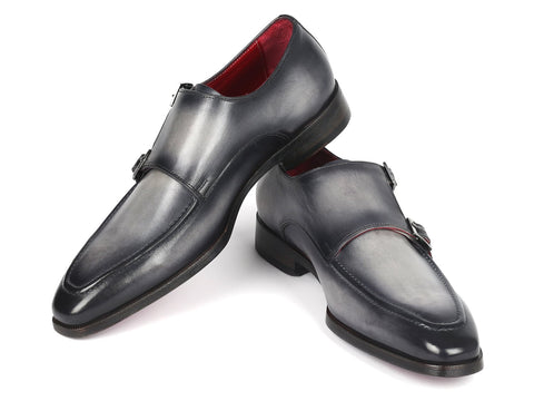 Paul Parkman Men's Gray Leather Double Monkstrap Shoes (ID#SW534GY)