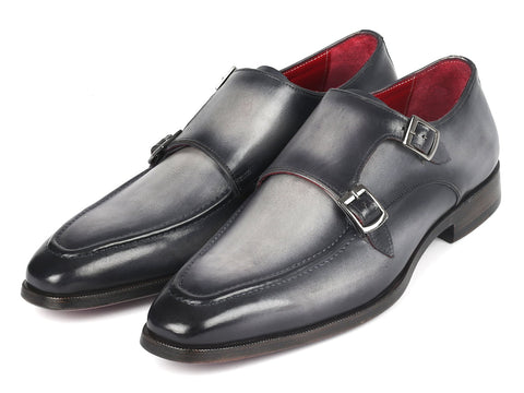 Paul Parkman Men's Gray Leather Double Monkstrap Shoes (ID#SW534GY)