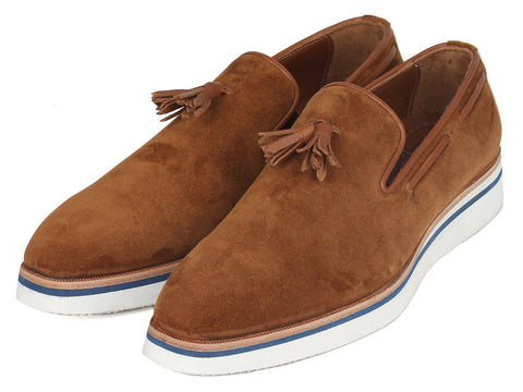 Paul Parkman Men's Smart Casual Tassel Loafers Camel Suede (ID#181-CML-SD)