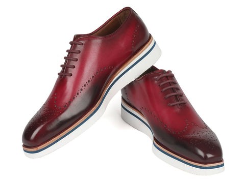 Paul Parkman Men's Smart Casual Wingtip Oxfords Bordeaux (ID#188-BRD)