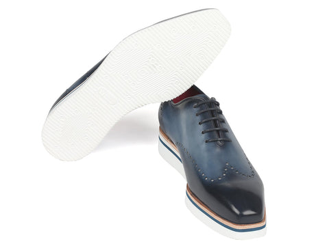 Paul Parkman Men's Smart Casual Wingtip Oxfords Navy (ID#187-NAVY)