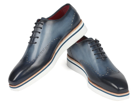 Paul Parkman Men's Smart Casual Wingtip Oxfords Navy (ID#187-NAVY)