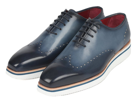 Paul Parkman Men's Smart Casual Wingtip Oxfords Navy (ID#187-NAVY)